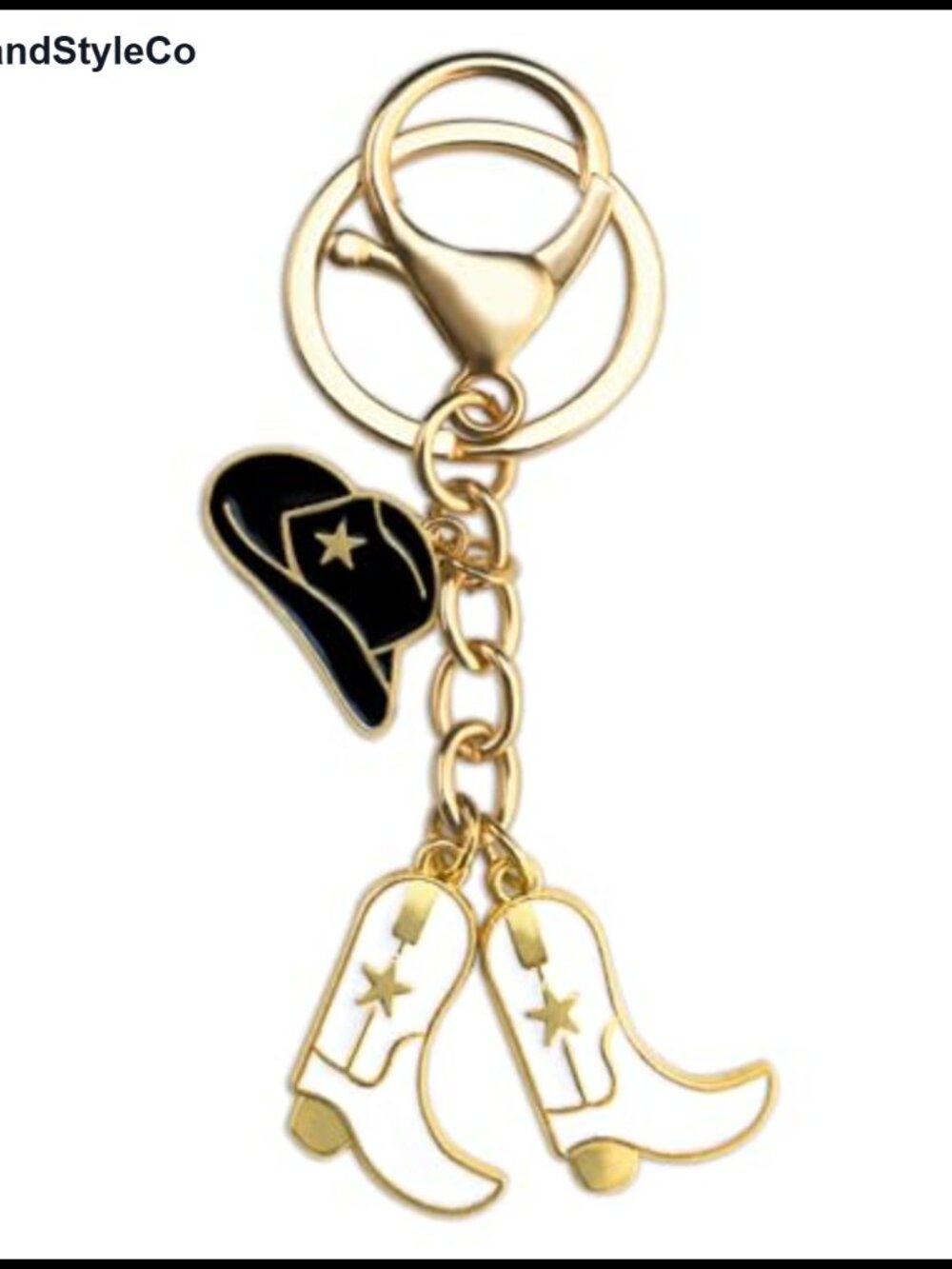 Western Keychain Leather Bronze Cowboy Hat Boot Key Ring Charm